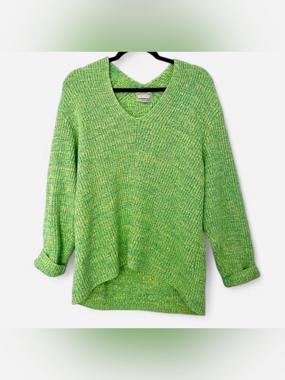 Green V-Neck Marled Sweater